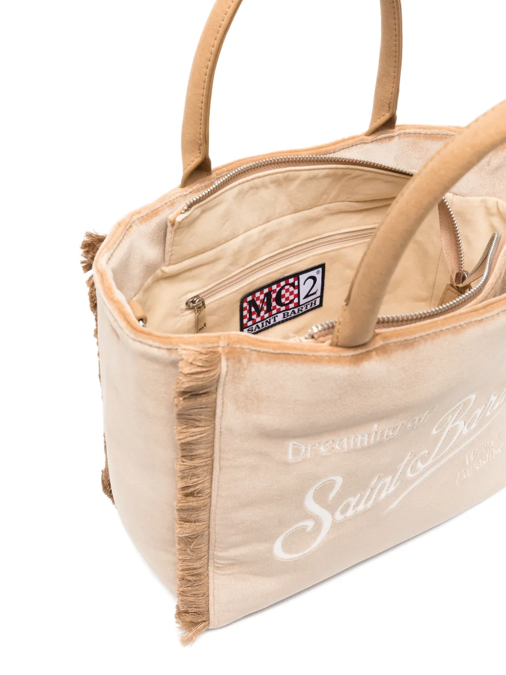 MC2 Saint Barth Fluwelen boekentas met franje Bruin