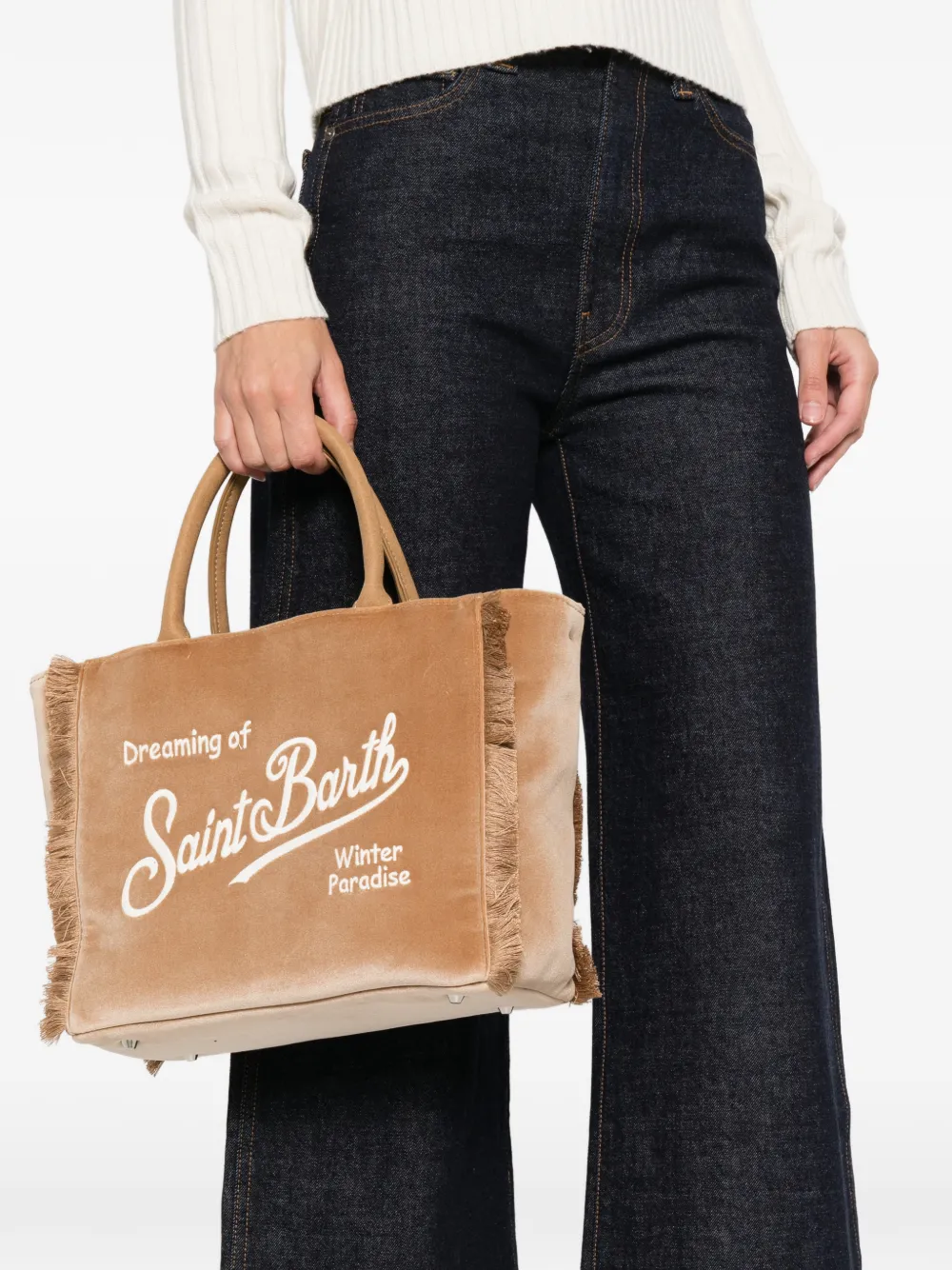 MC2 Saint Barth Fluwelen boekentas met franje Bruin