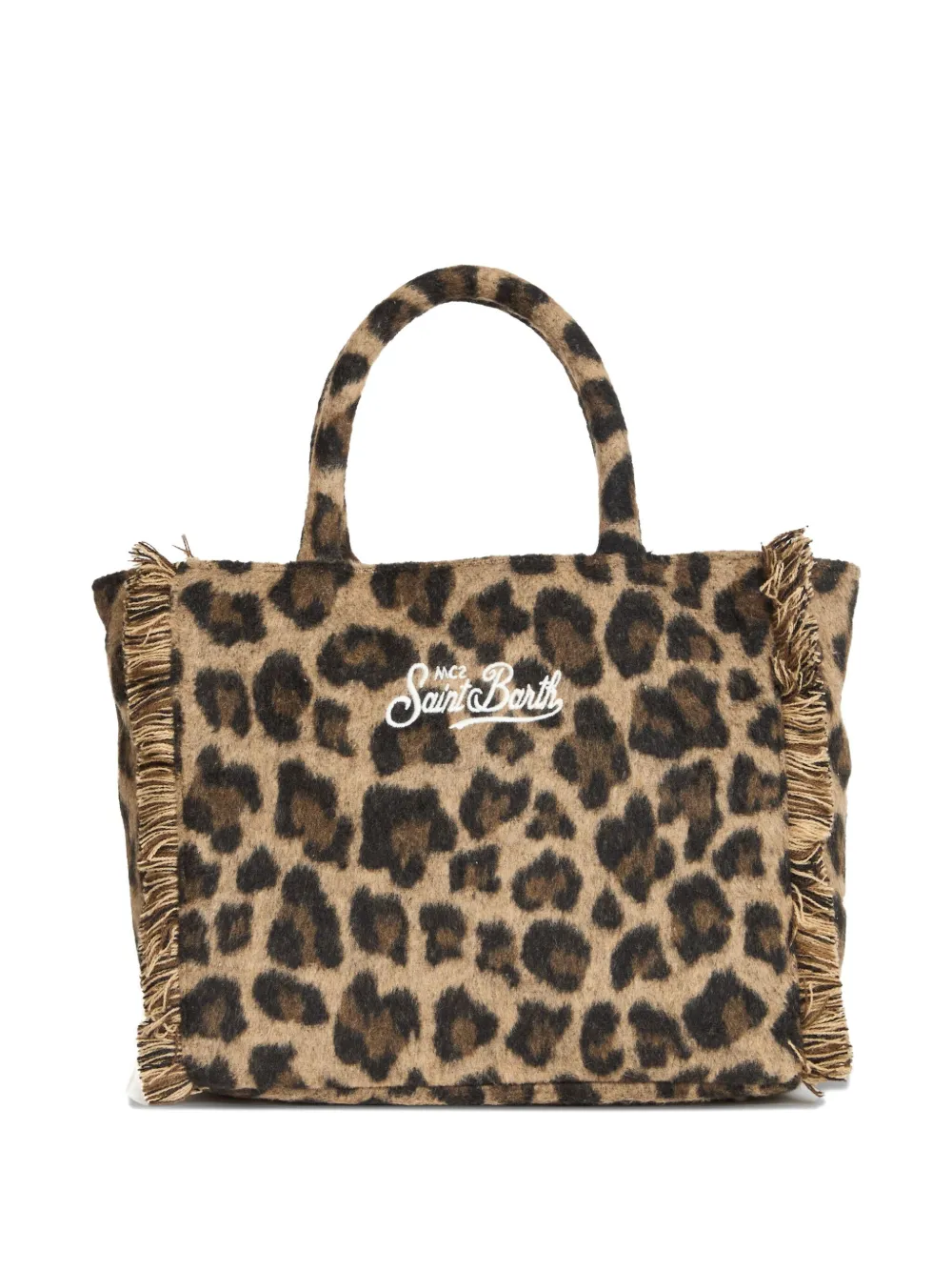 MC2 Saint Barth Shopper met luipaardprint en franje - Bruin