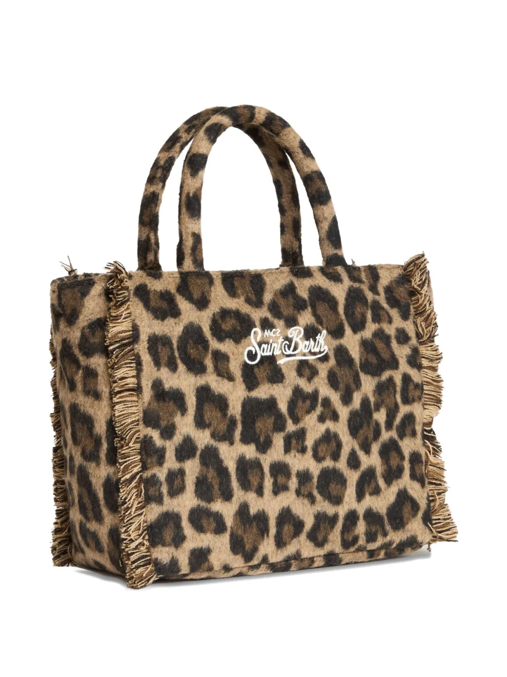 Mc2 Saint Barth Leopard-print Fringe Tote Bag In Brown