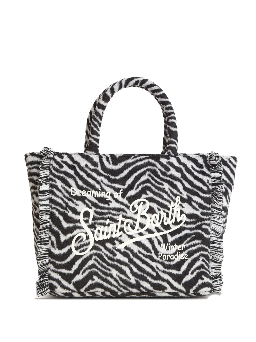 Mc2 Saint Barth Zebra Fringed Colette Tote Bag In White