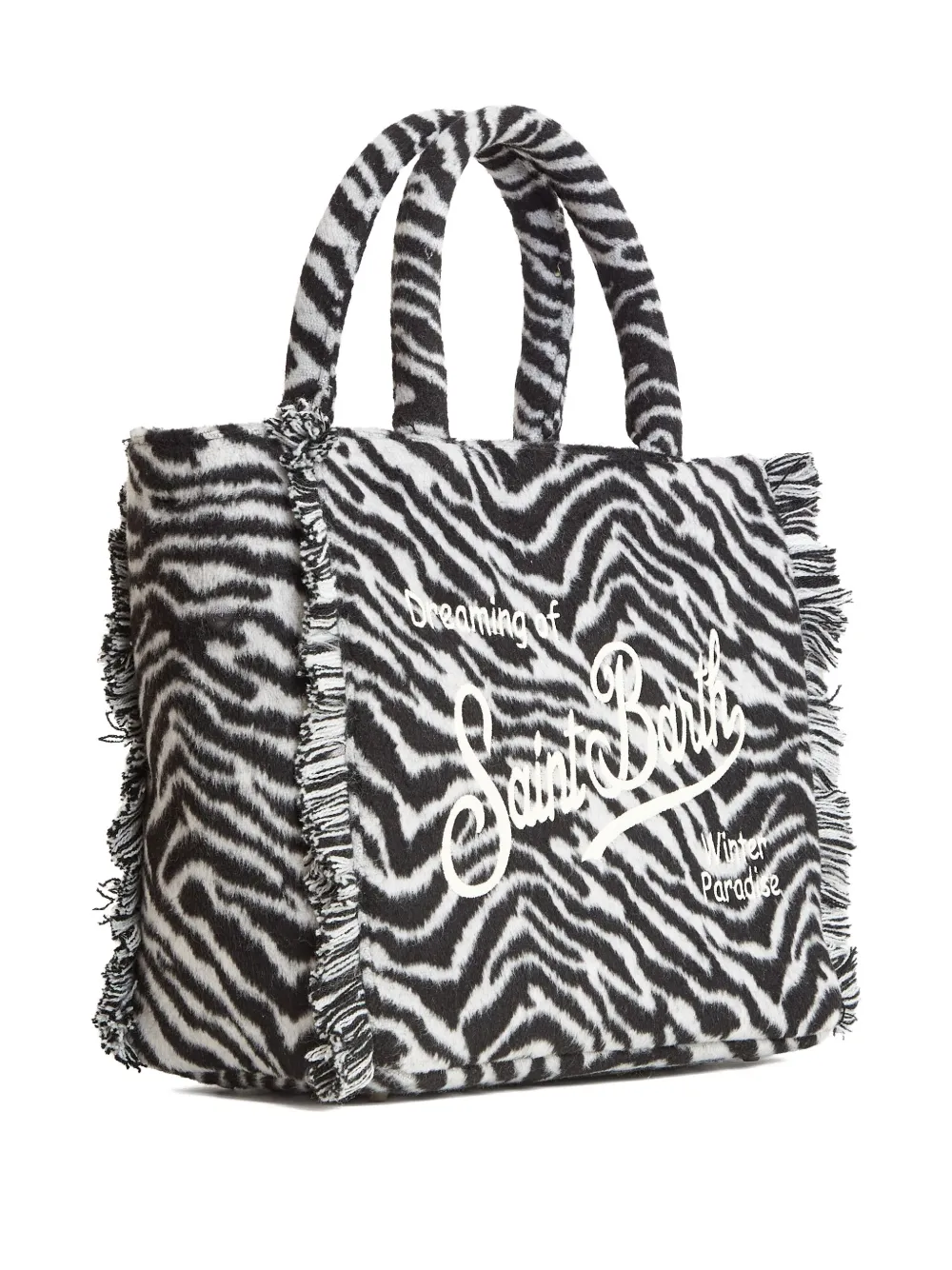 Mc2 Saint Barth Zebra Fringed Colette Tote Bag In White