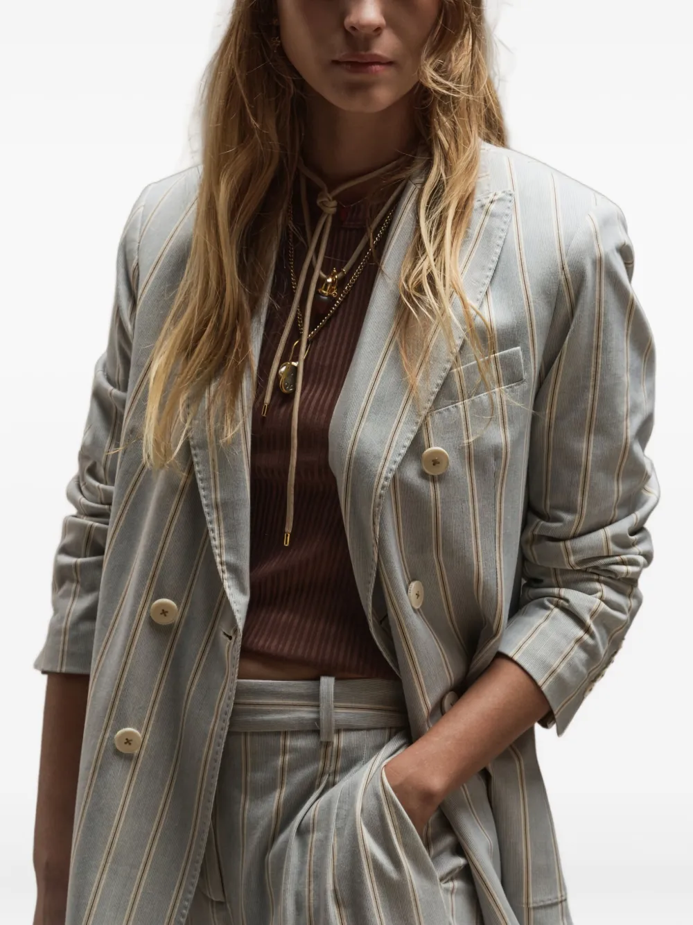 Circolo 1901 Striped-pattern Double-breasted Coat In Blue