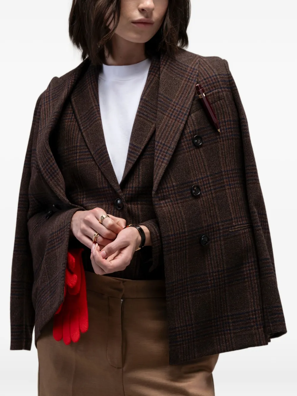 Circolo 1901 Prince Of Wales Patterned Jacket In Brown