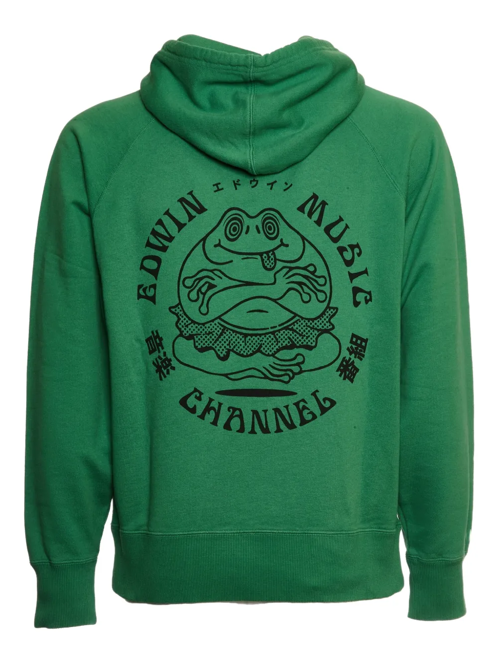 Edwin Drawstring Hooded Sweatshirt With Bold Prints In Green