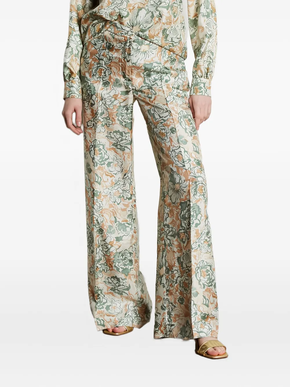 Momoni Candeo broek met bloemenprint - Beige
