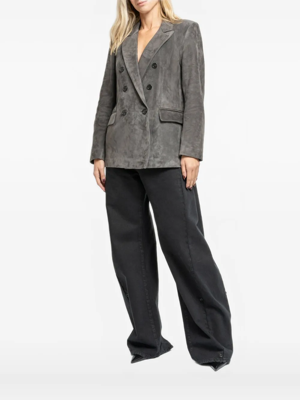 Department Five Arielle Double-breasted Leather Blazer In Gray