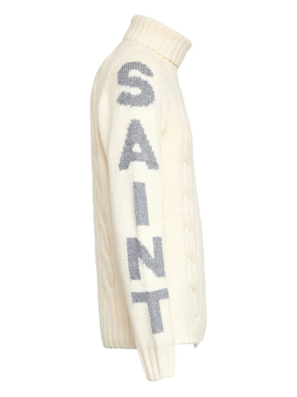 Mc2 Saint Barth Cable Knit Turtleneck Sweater With Ribbed Details In Neutral