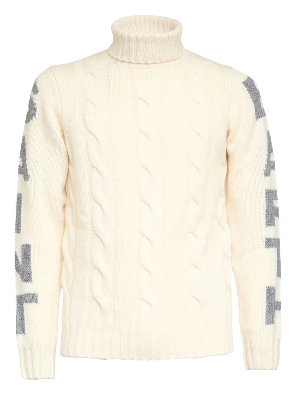 Mc2 Saint Barth Cable Knit Turtleneck Sweater With Ribbed Details In Neutral