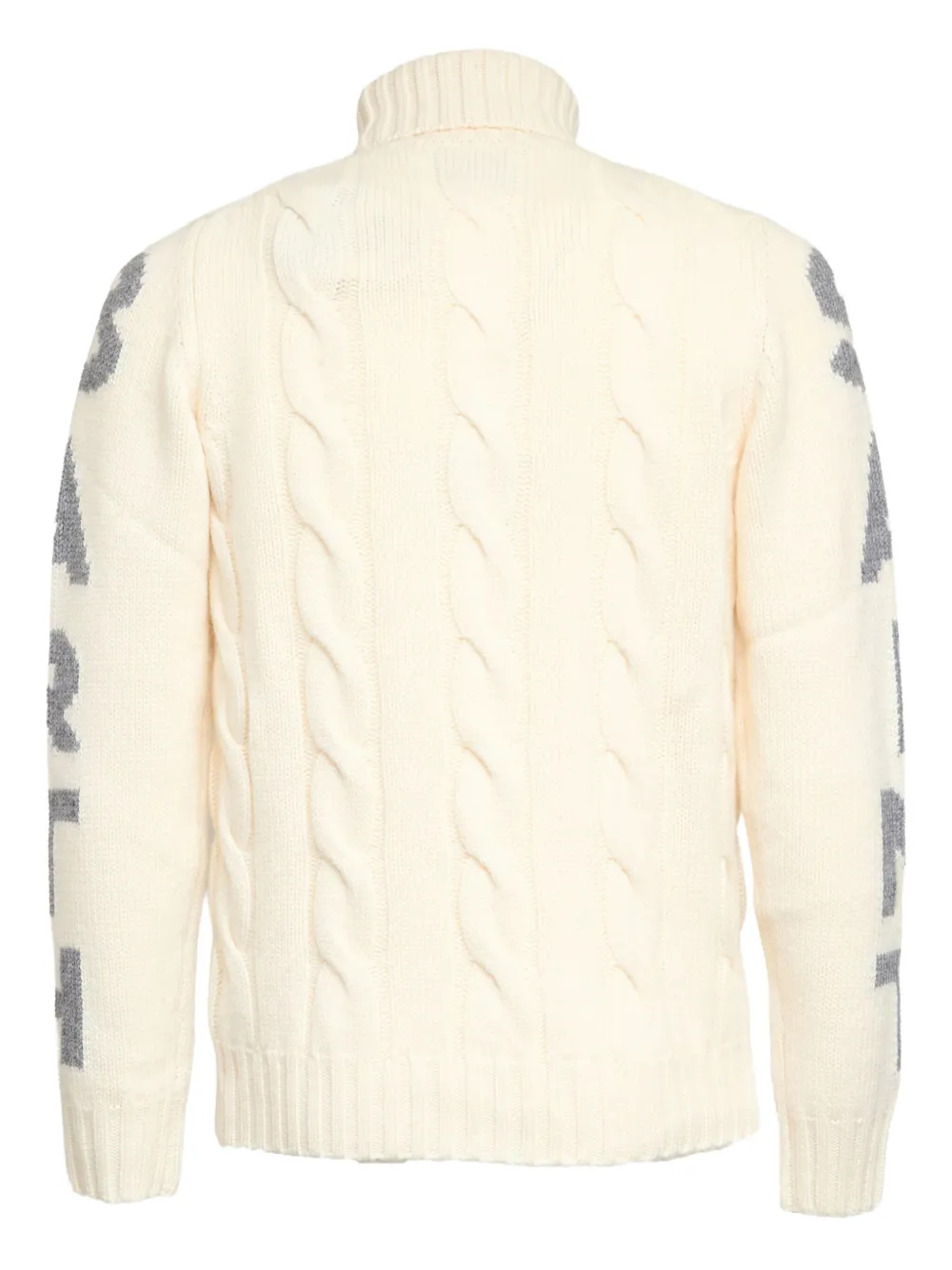 Mc2 Saint Barth Cable Knit Turtleneck Sweater With Ribbed Details In Neutral