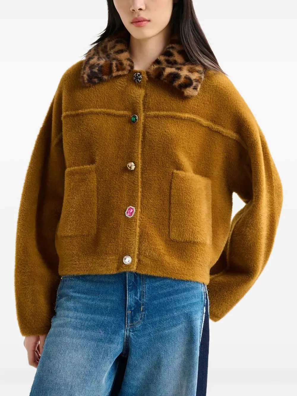 Essentiel Antwerp Leopard-print Collar Cardigan In Brown