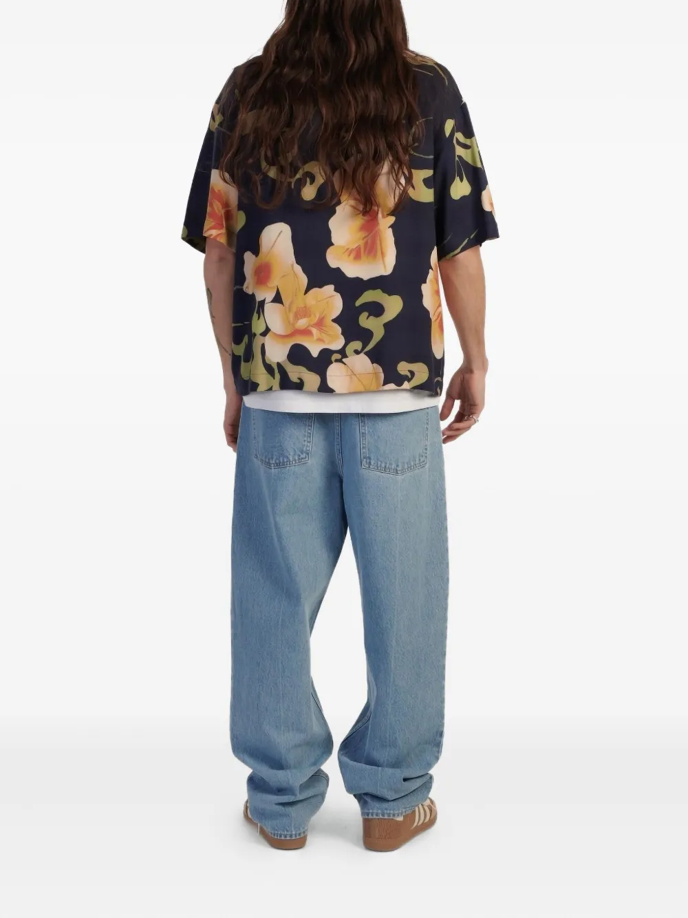 Edwin Mono No Aware overhemd met bloemenprint en korte mouwen Blauw