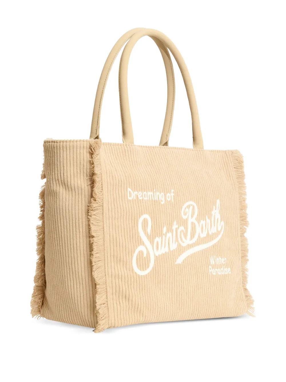 MC2 Saint Barth Ribfluwelen toilettas met franje Beige