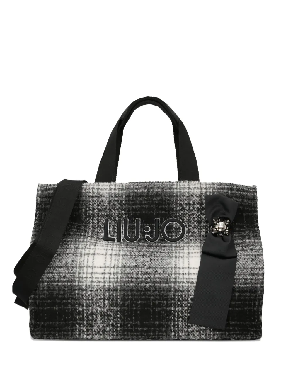 Liu •jo Large Checked Tote Bag In Black