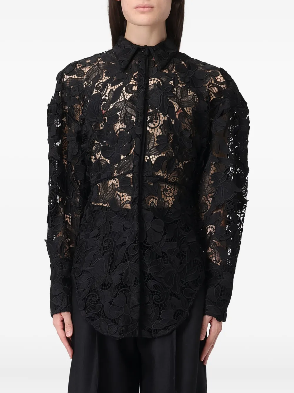 Blumarine Macrame-lace Shirt In Black