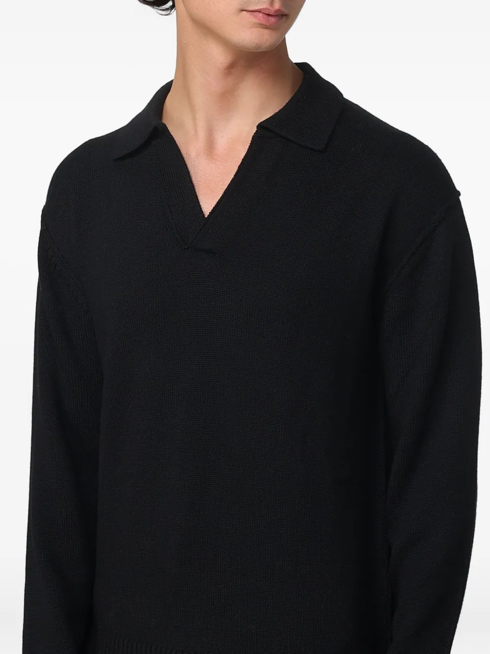 Paolo Pecora V-neck Long-sleeves Pullover In Black