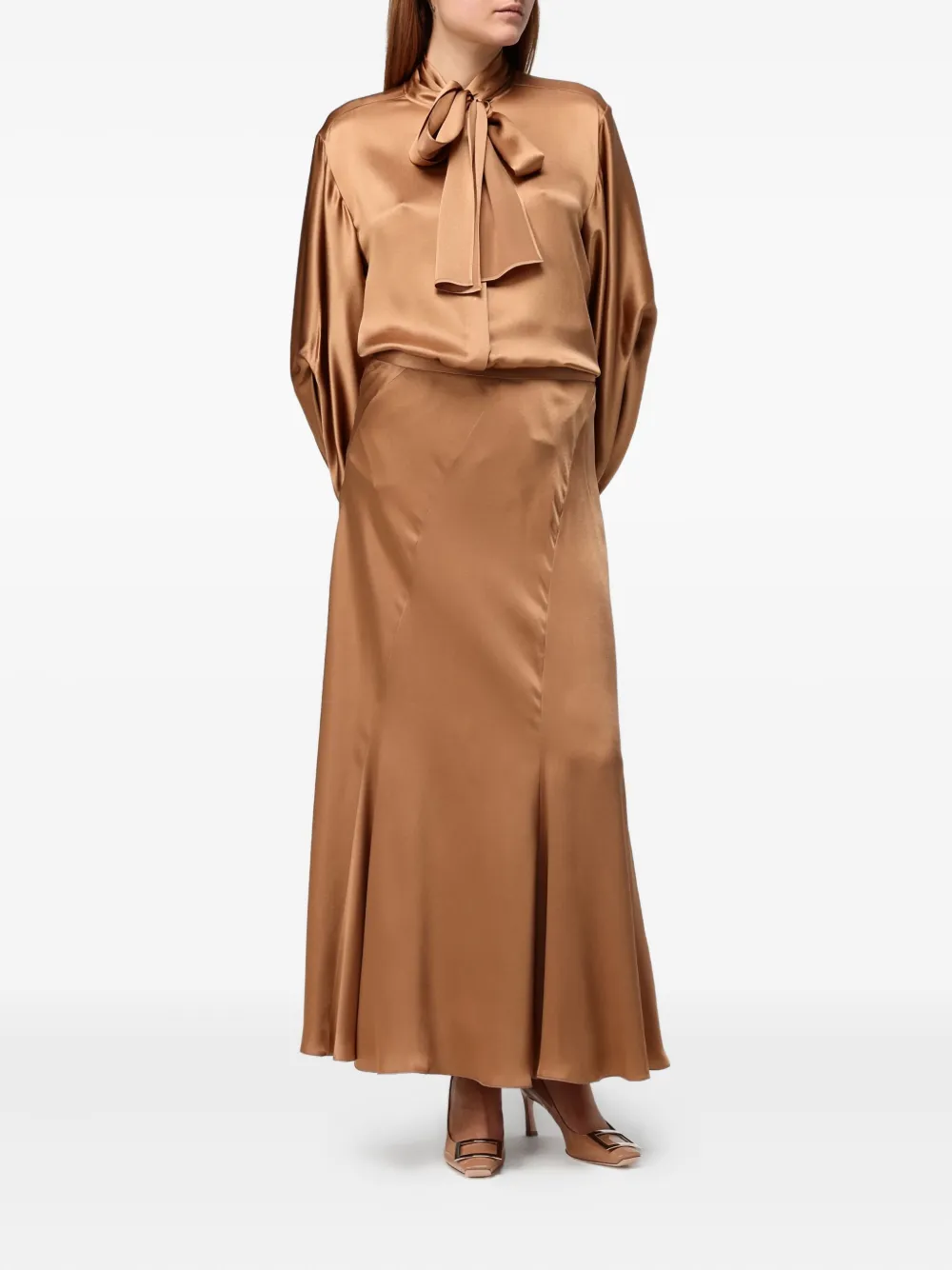 Alberta Ferretti tie-neck long-sleeve top - Bruin