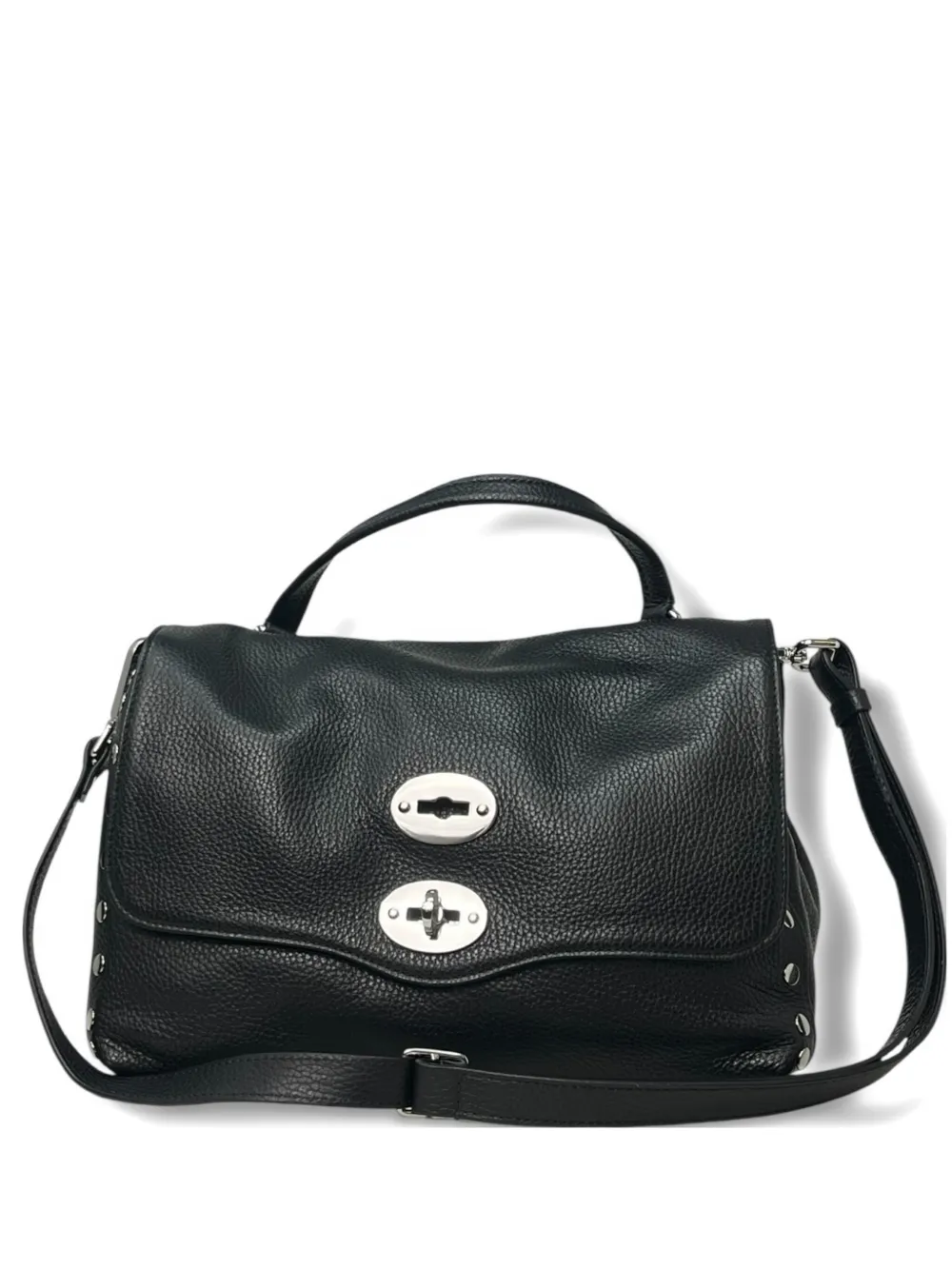 Zanellato Hammered Leather Small Tote With Twist-lock Closure In Black