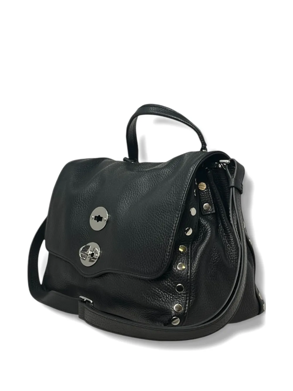 Zanellato Hammered Leather Small Tote With Twist-lock Closure In Black
