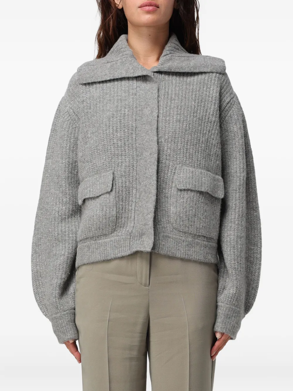 Liu •jo Ribbed-knit Cardigan In Gray