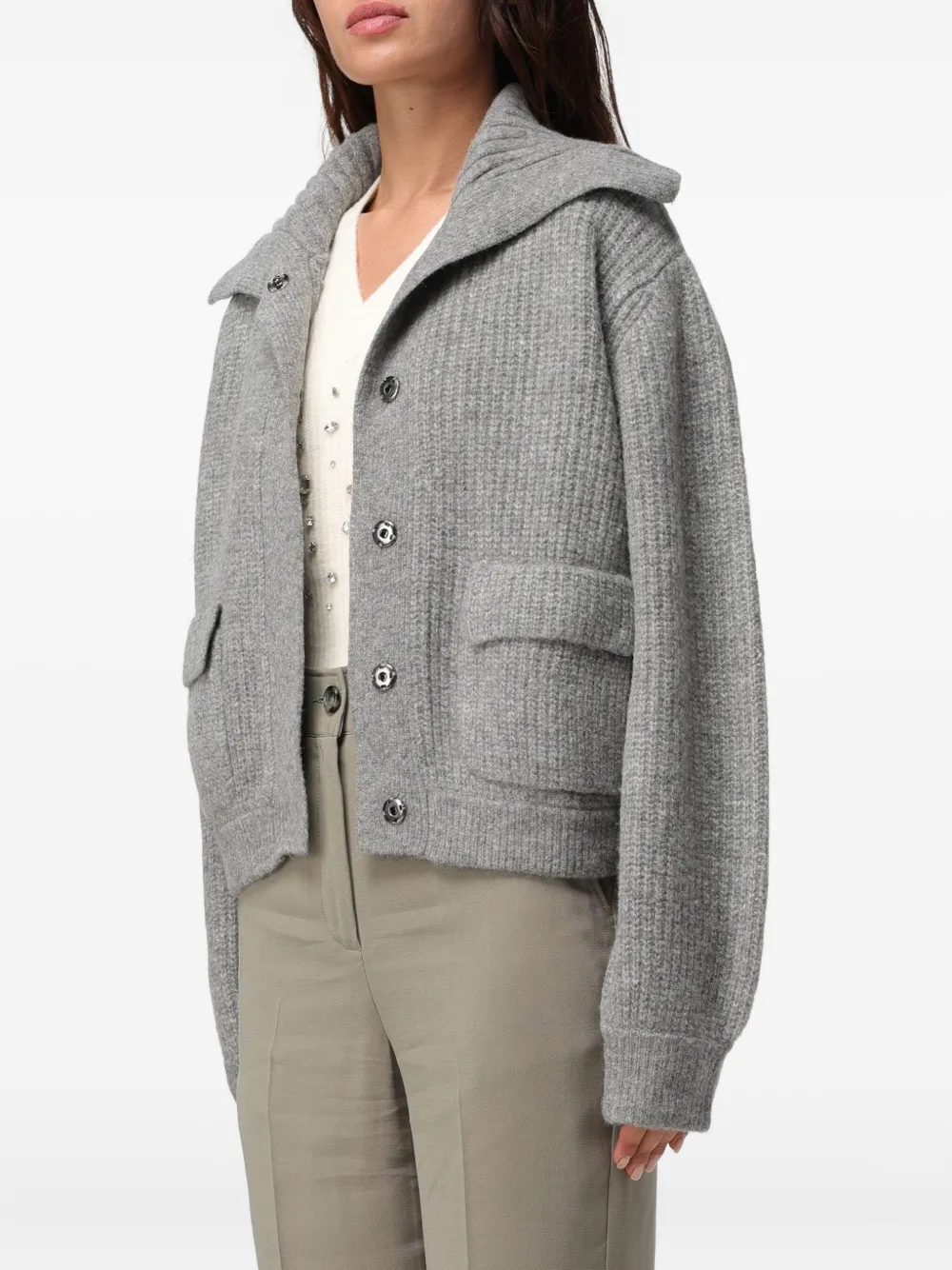 Liu •jo Ribbed-knit Cardigan In Gray