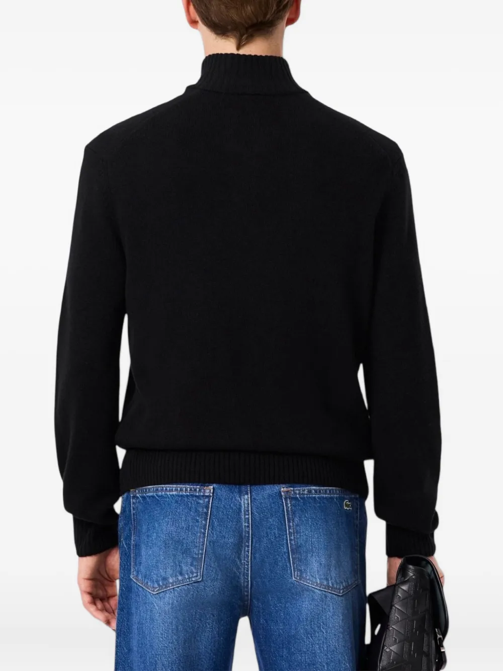 Lacoste Trui met halve rits en opstaande hals Zwart