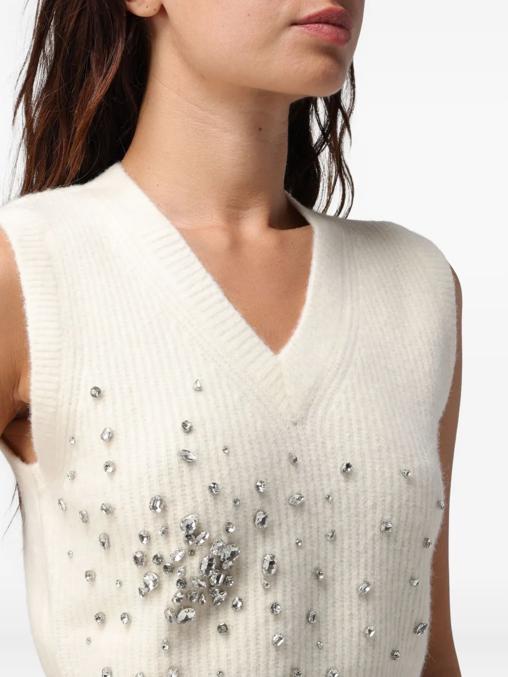 Liu •jo Embellished V-neck Top In White