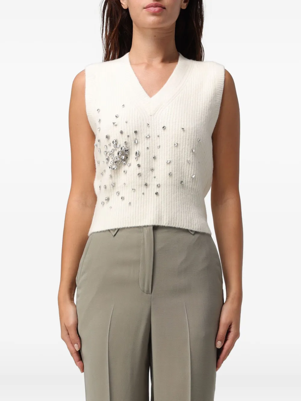 Liu •jo Embellished V-neck Top In White