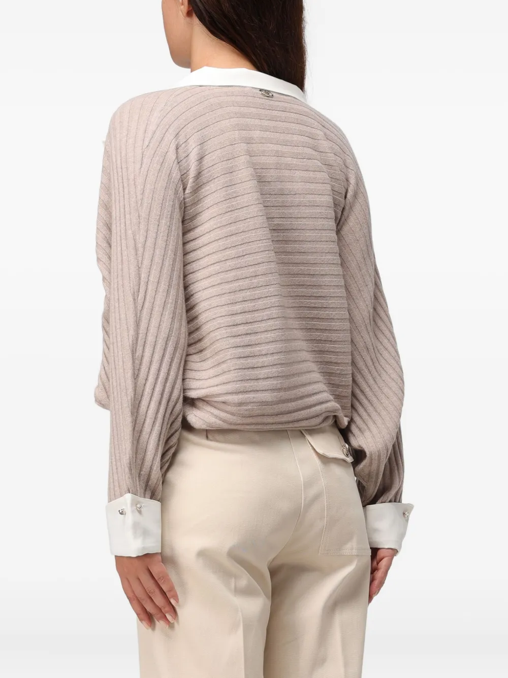 LIU JO ribbed collar top - Beige