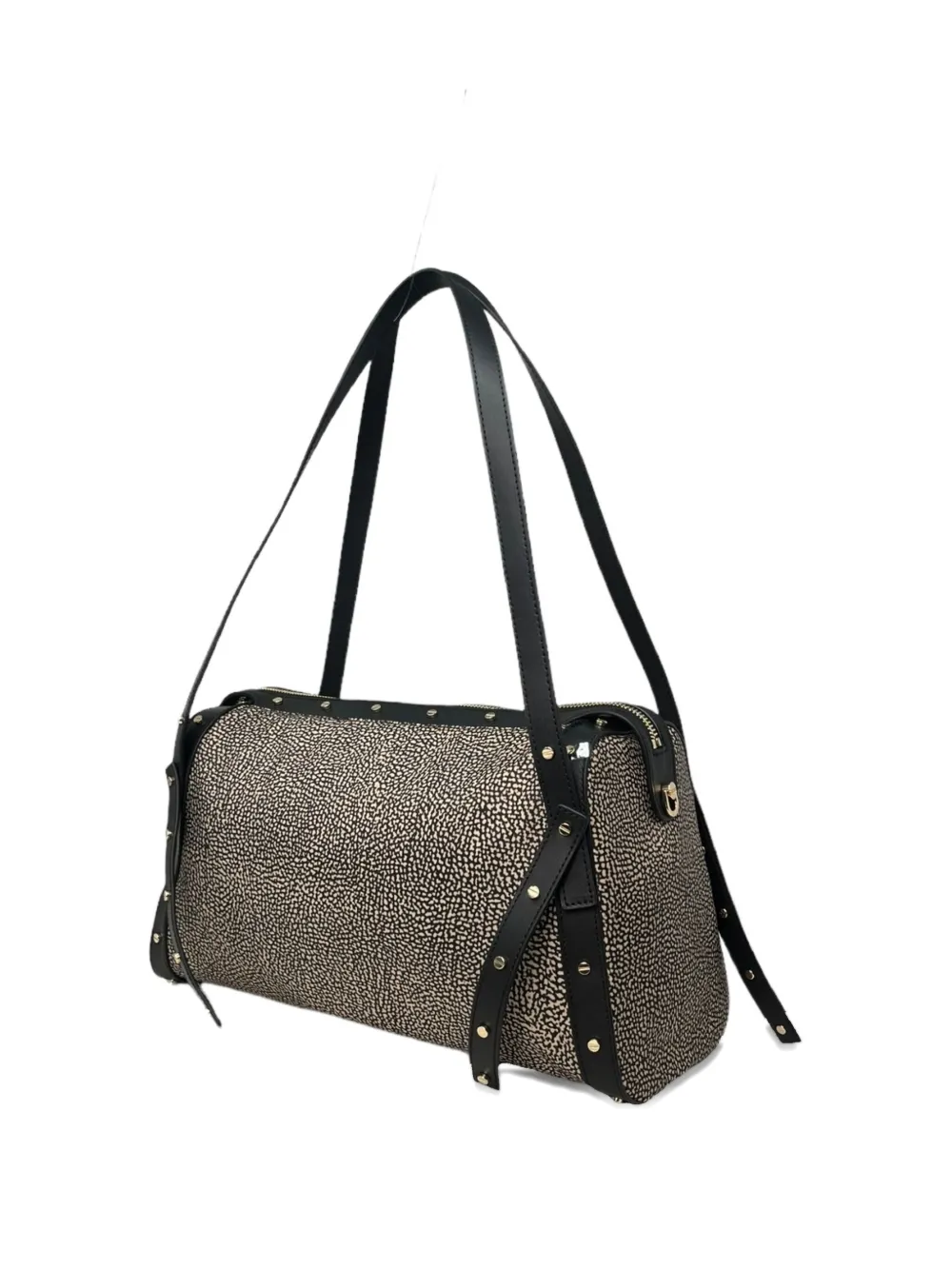 Borbonese Studded Barrel Shoulder Bag In Black