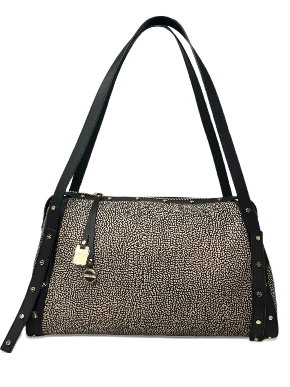 Borbonese Studded Barrel Shoulder Bag In Black