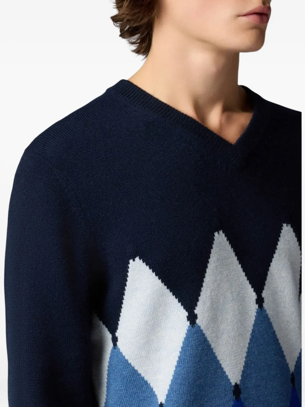 Ballantyne Trui met argyle patroon en V-hals Blauw