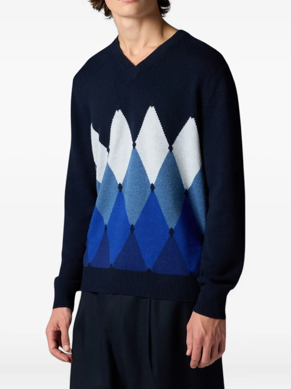 Ballantyne Trui met argyle patroon en V-hals Blauw