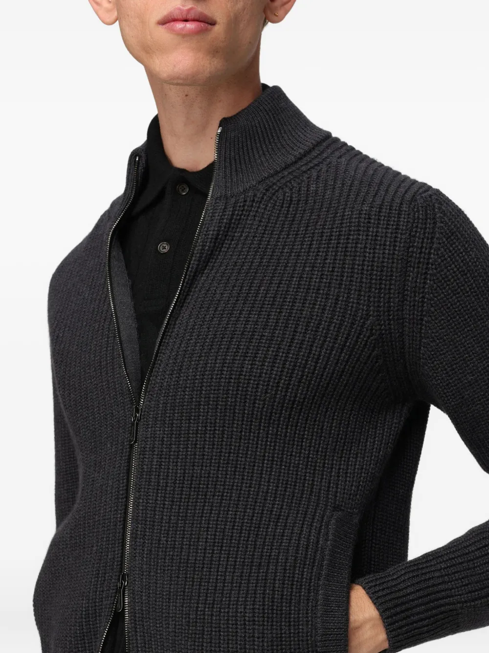 Drumohr Zip Long-sleeve Cardigan In Gray
