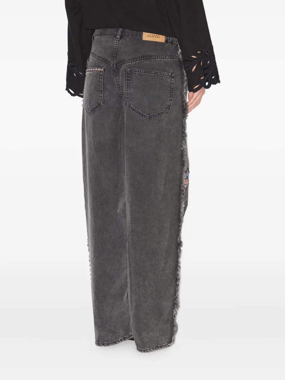 Isabel Marant Maella Fringed Embroidered Jeans In Gray