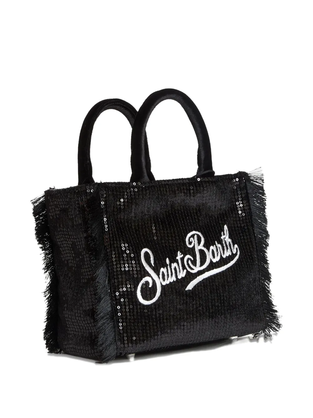 Mc2 Saint Barth Mini Vanity Sequin Fringed Tote Bag In Black