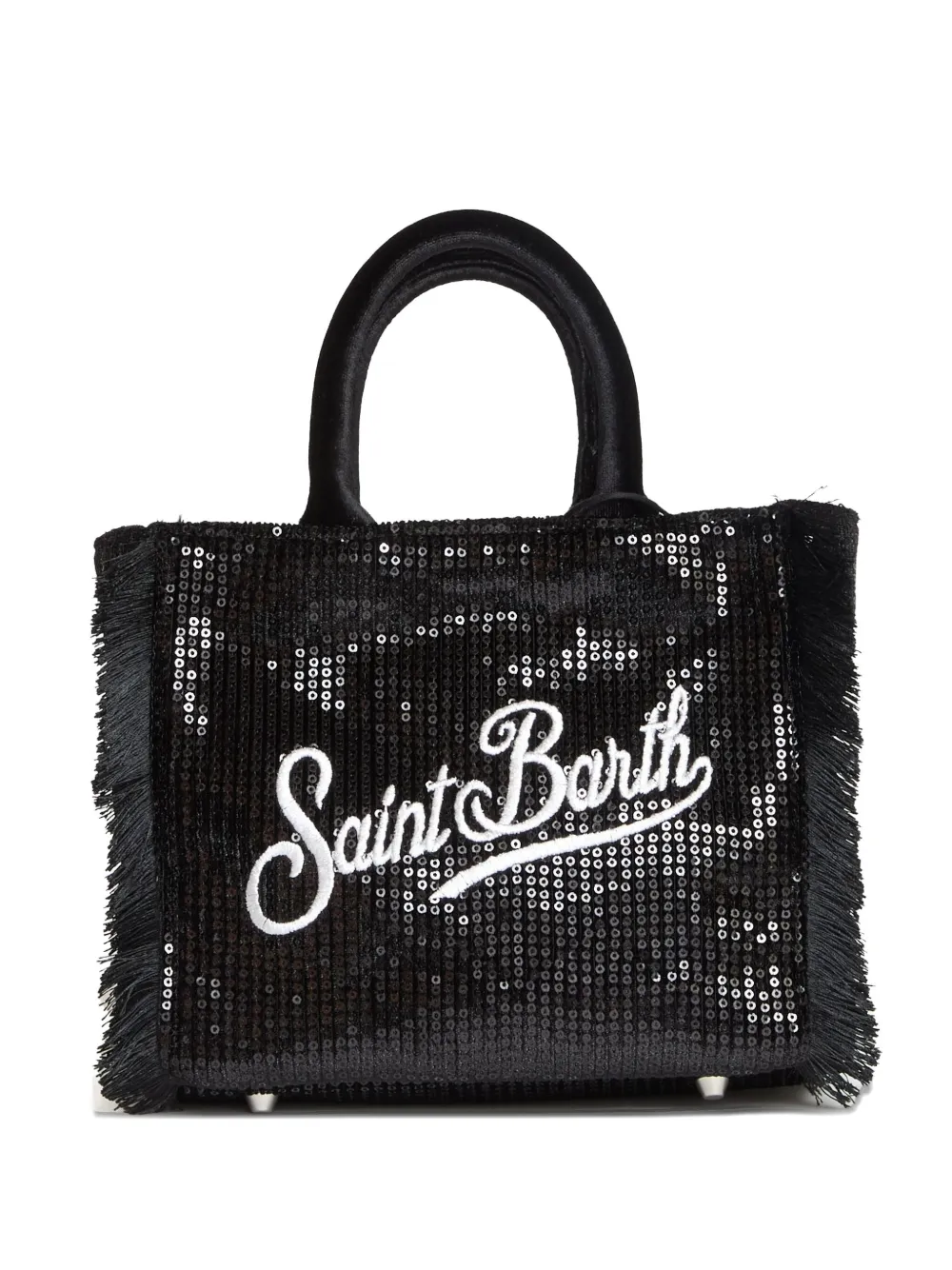 Mc2 Saint Barth Mini Vanity Sequin Fringed Tote Bag In Black