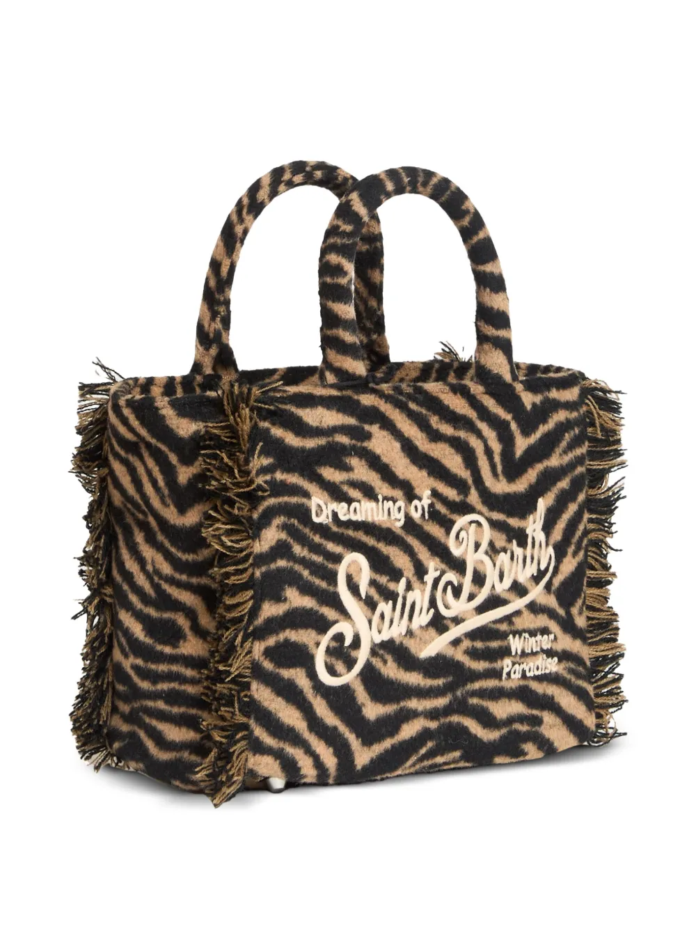 MC2 Saint Barth Zebra toilettas met franje Zwart