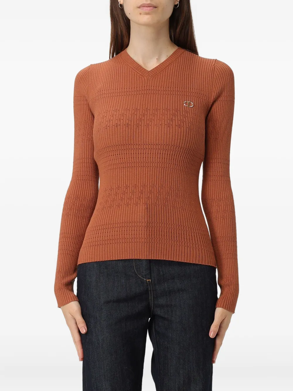 Twinset Ribbed-knit Jumper In Brown