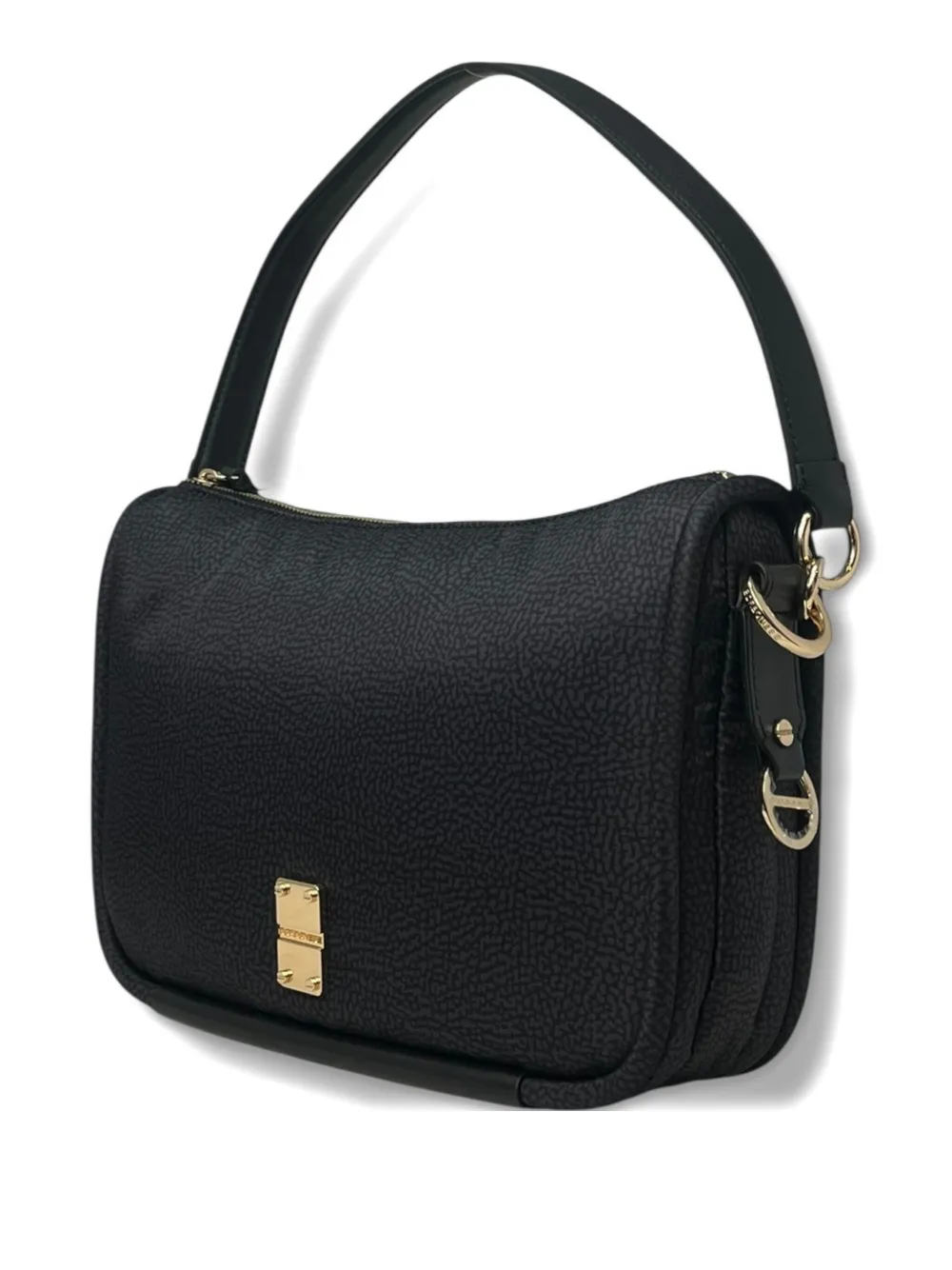 Borbonese Textured Shouder Bag In Black