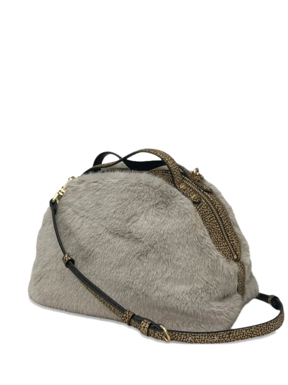 Borbonese Furry Handle Shoulder Bag In Gray