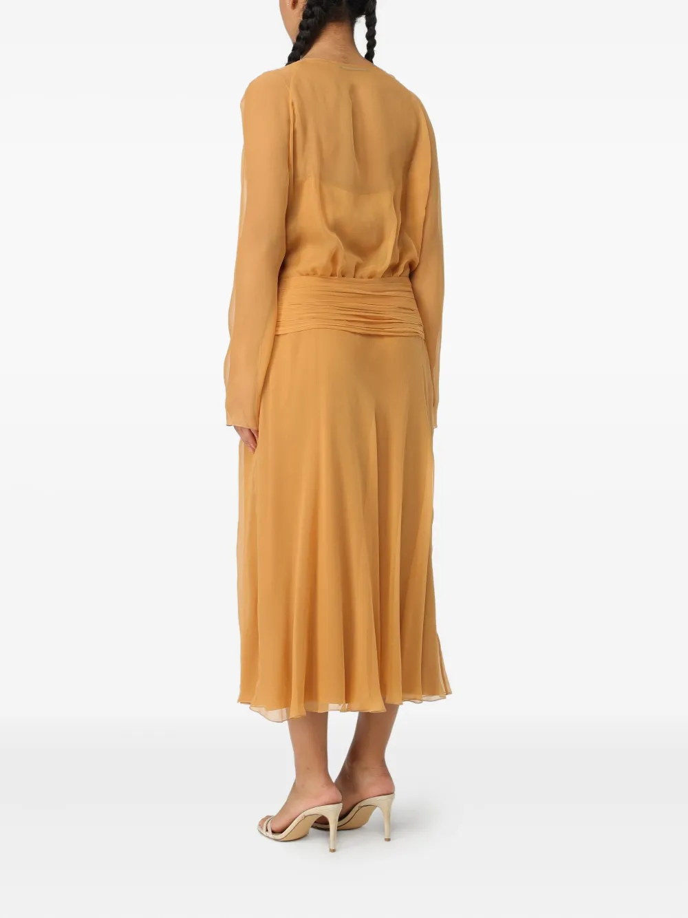 Alberta Ferretti Gedrapeerde chiffon midi-jurk Geel