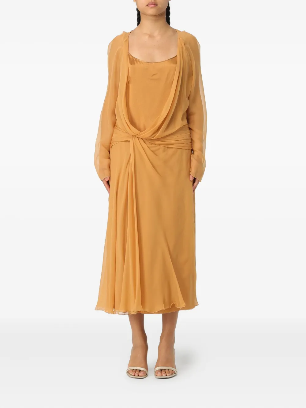 Alberta Ferretti draped chiffon midi dress | Yellow | Image 1