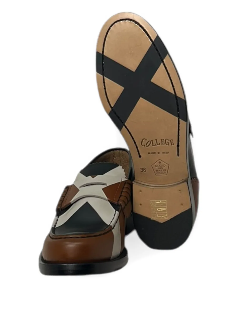 college Leren loafers met vlakken Bruin