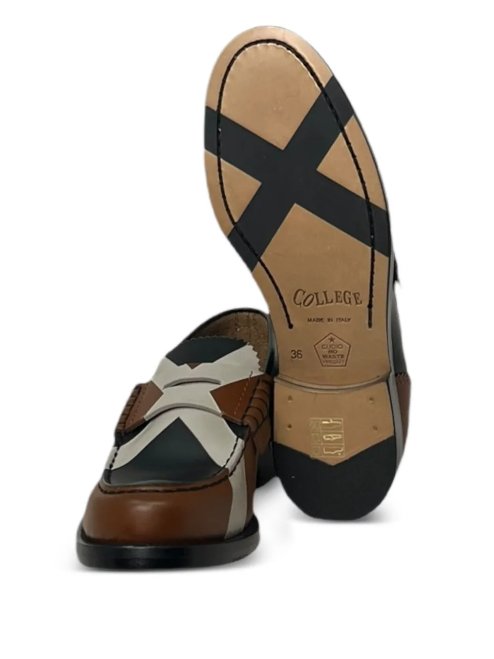 college Leren loafers met vlakken Bruin