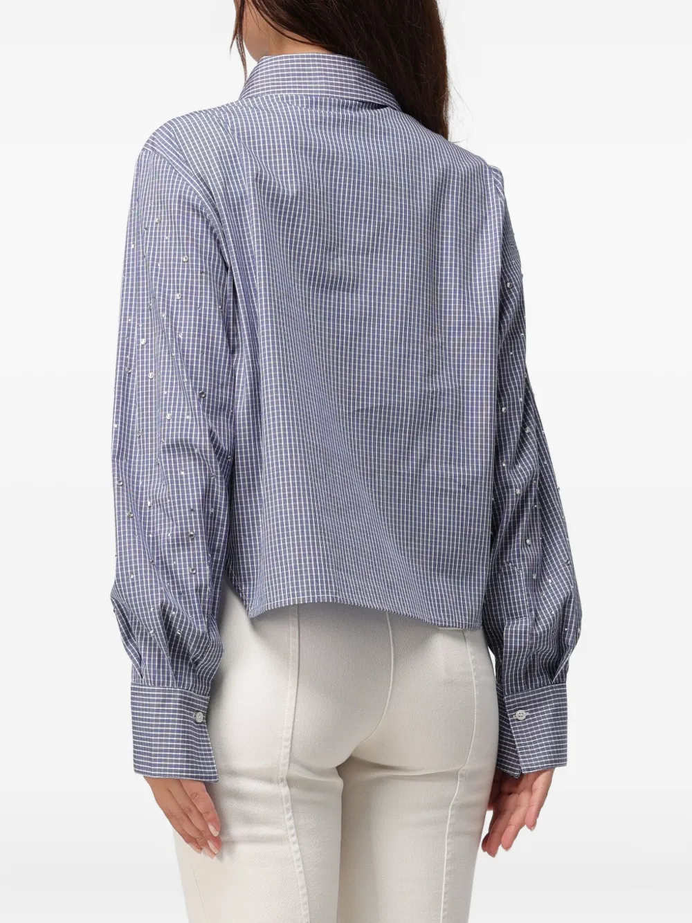 LIU JO rhinestone-embellished checked shirt - Blauw