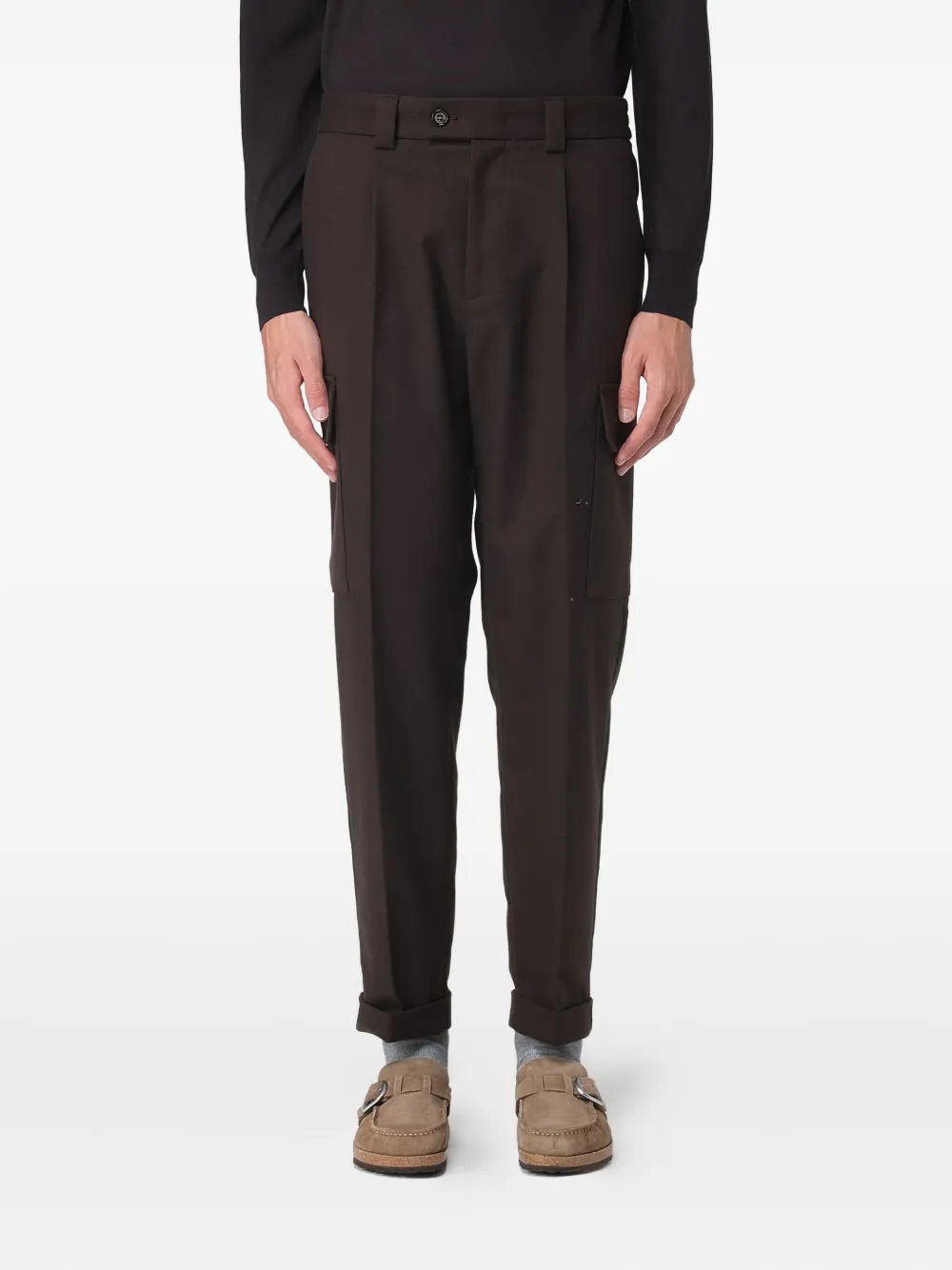 Paolo Pecora Cargo Pleated Trousers In Brown