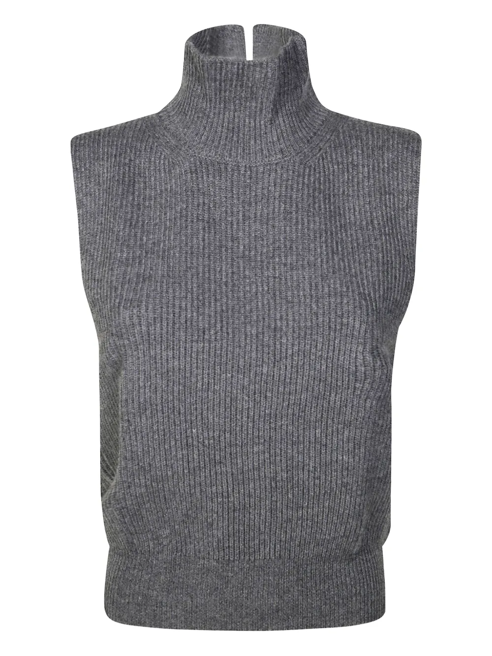 Dondup Fitted Sleeveless Knit Top With High Mock Neck In Gray