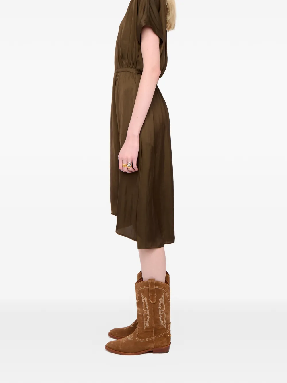 Zadig & Voltaire Riaz V-neck Satin Midi Dress In Brown