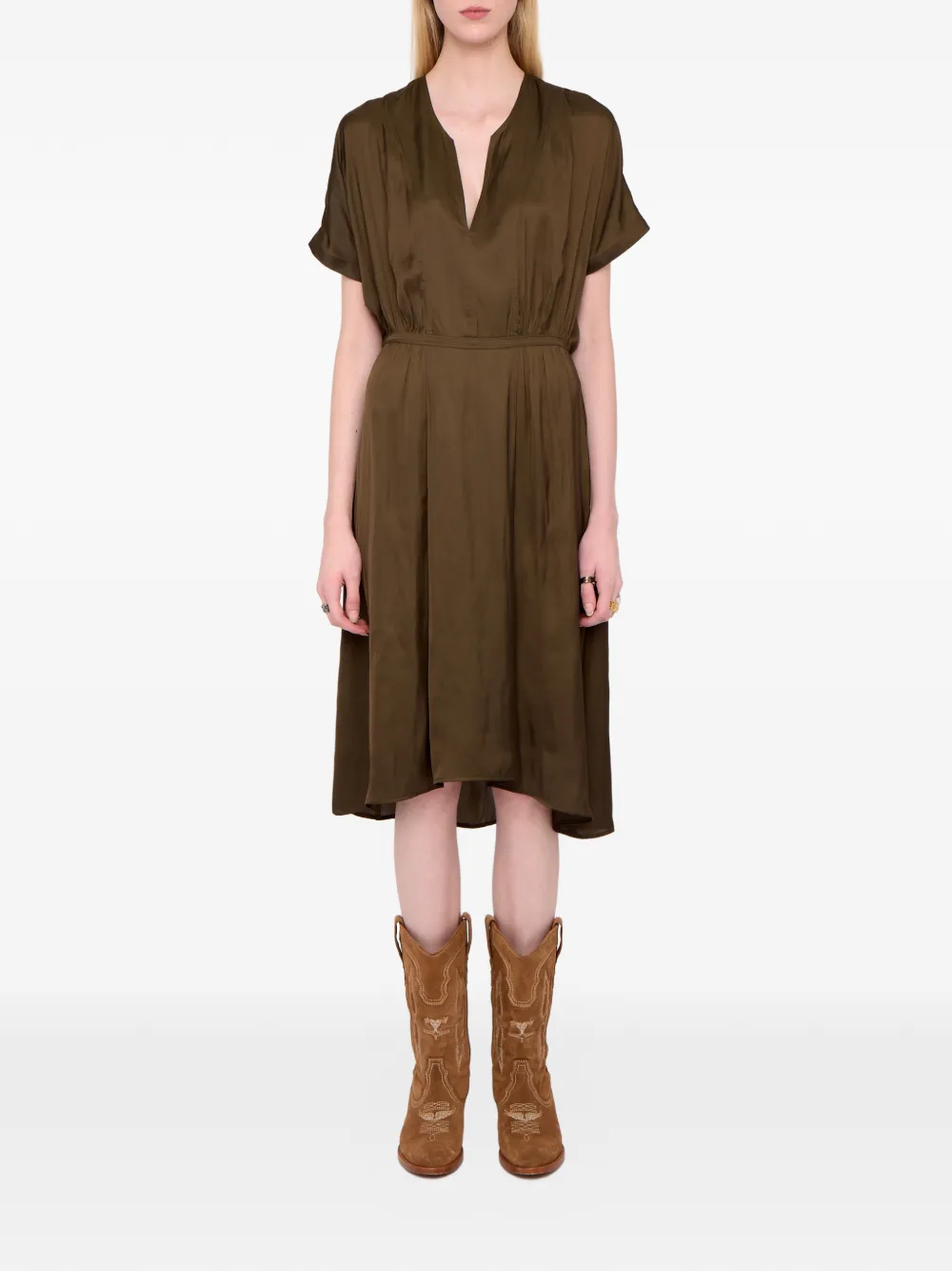 Zadig&Voltaire Riaz V-neck satin midi dress - Groen